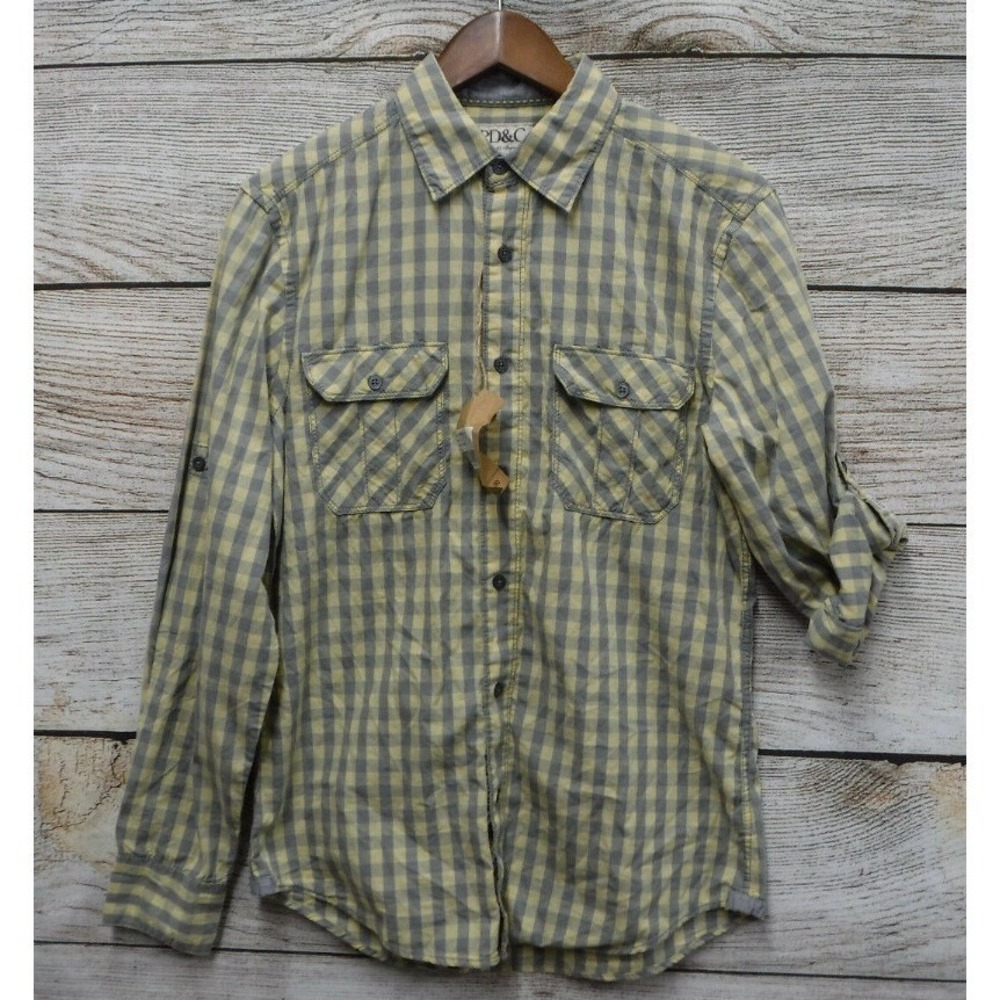 Shirt Paper Denim & Cloth Mens Small Yellow & Blue Checkered Button Front New